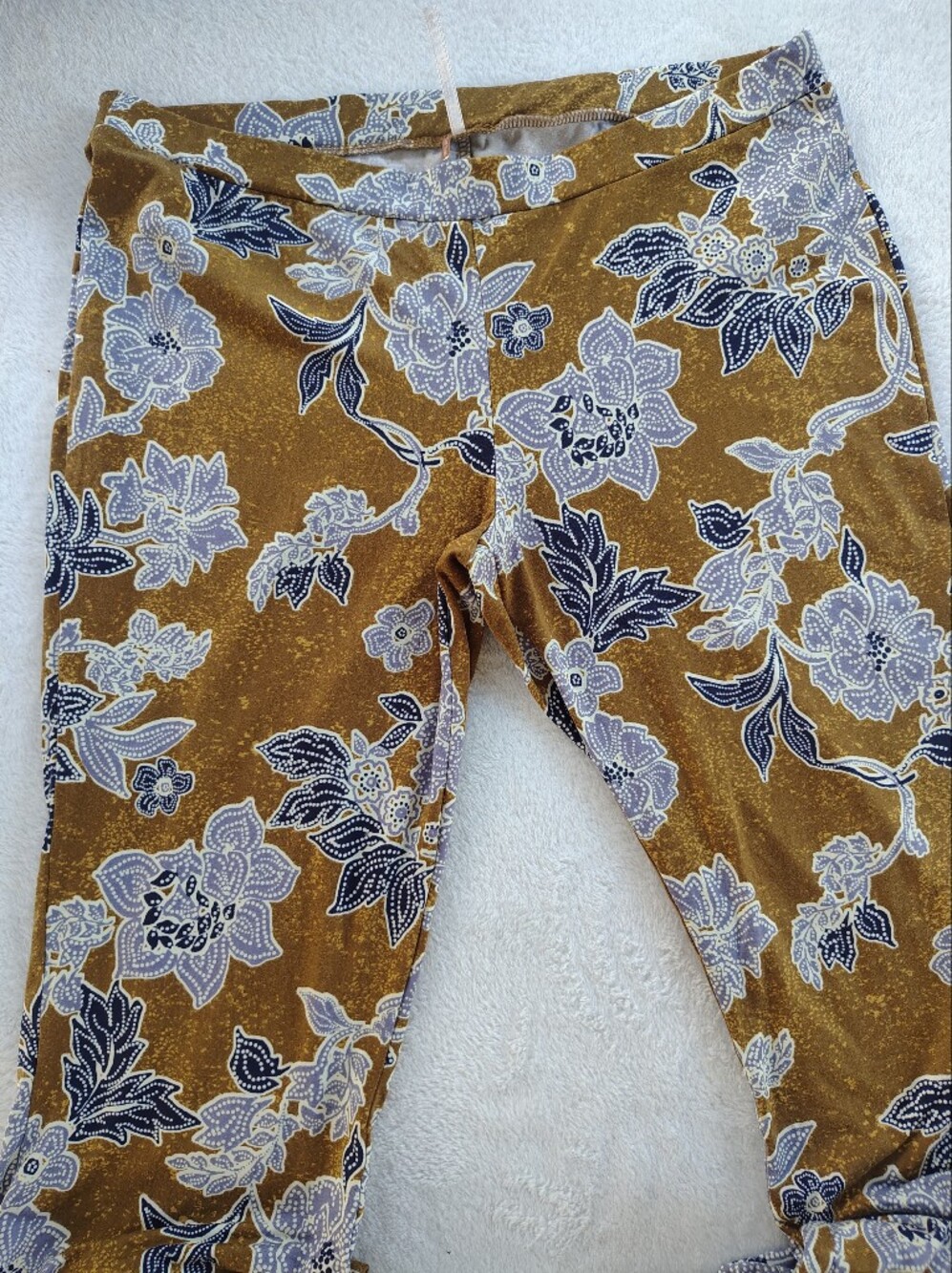Free People Floral Pull-On Leggings in Mustard and Navy